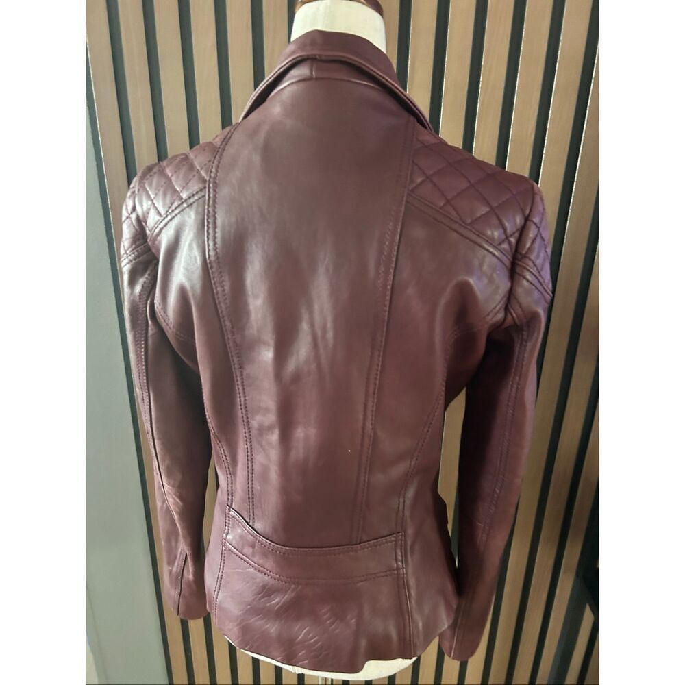 Anne Klein Women's Genuine Real Leather Soft Burgundy Jacket Moto Biker Jacket S - Picture 5 of 9